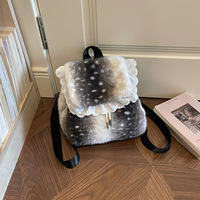 Sac à dos d'hiver pour femme, décontracté, en fausse fourrure, avec rabat, patchwork, imprimé cerf, doux, bordure en dentelle, cordon de serrage, pour ordinateur portable, idéal pour le sport et les voyages