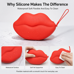 Custom Lip Shape Silicone Wristlet Bag Waterproof <b>Mini</b> Cosmetic <b>Pouch</b> Novelty Purse for Gifts Travel Retail Brand Shop Buyers - Product Image 6