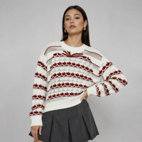 Pull-over de Noël pour femme, en tricot jacquard à motif pomme, coupe ample