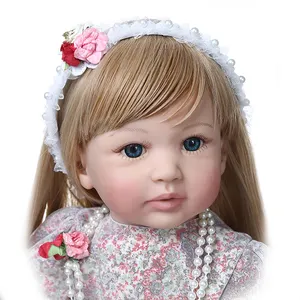 60CM high quality doll princess reborn toddler girl doll with ultra long blonde hair doll