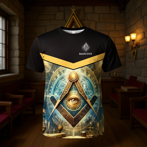 T-Shirt Personalizzata Massonica con Occhio Onniveggente, Compasso Quadrato, Nome della Loggia, Città e Stato - Product Image 3
