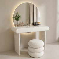 YIFAN Coiffeuse moderne durable avec miroir LED sur pied, meuble mural blanc brillant