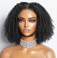 Perruques Bob Courtes Bouclées Kinky de Luxe Vietnamiennes 5*5 en Dentelle Cheveux Humains Remy Texture Naturelle Taille Moyenne Transparentes Sans Colle 210% Toutes Tailles