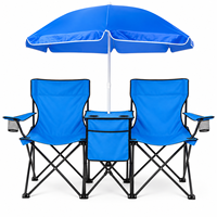 Ensemble de camping pliable tout-en-un avec table 2 en 1 et parasol, entièrement pliable dans un sac de transport, installation rapide pour pique-nique en plein air ou plage