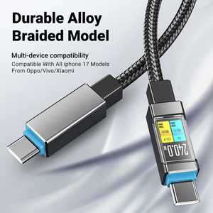 HYTO 240W Nylon USB Tipo C a C Cable de carga súper rápido para <span class=keywords><strong>Samsung</strong></span> Xiaomi Huawei Pantalla digital LED USB C Cargador Cable de datos - Product Image 2