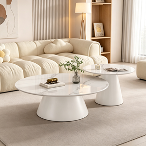 Ensemble de tables basses rondes modernes blanches, plateau en marbre, base solide, luxe léger, meubles multifonctionnels pour salon - Product Image 5