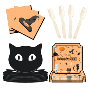 DAMAI Halloween <b>Black</b> Cat and Hat Tableware <b>Set</b> and Disposable Paper <b>Dinner</b> Plates Dessert Plates Tableware <b>Sets</b> - Product Image 5