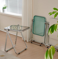 Table d'appoint pliable moderne en acier inoxydable transparent en acrylique, petite et portable, pour le camping, l'extérieur et le salon