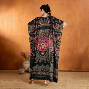 High Quality Designer Turkish Style <b>Kaftan</b> Women Polyester Handmade Batwing Sleeves V Neck Regular Fit Flared Hem Midi Eid - Product Image 5