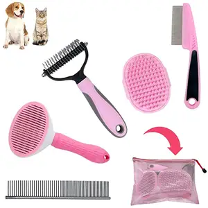 New Arrival Pet Grooming Kit 5 in 1 Shedding Hair Remover Comb Dematting Combs Pink Color Style