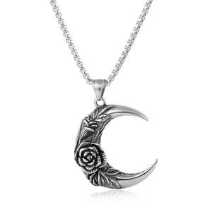 Collar con colgante de rosa de luna oscura, cadena de plata tibetana de 60cm, diseño floral geométrico, regalo para pareja, joyería de estilo Punk Hip Hop - Product Image 1