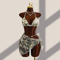 Ensemble de maillot de bain 3 pièces pour femme, 5 couleurs, avec haut triangle, bikini brésilien et paréo, orné de pierres, tailles S-L