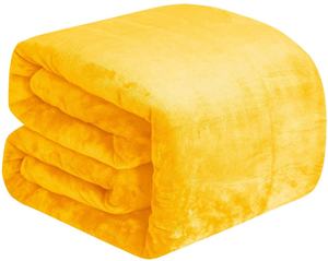 スーパーソフトウォーム軽量ぬいぐるみ居心地の良いファジーフリースブランケットソファ & ベッド用イエローゴールドスローブランケット - Product Image 2