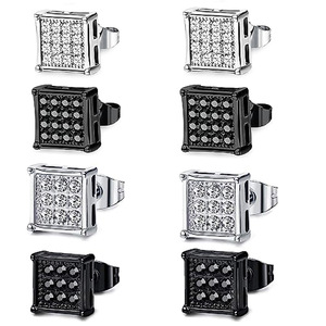 316L Stainless Steel Square <b>Stud</b> <b>Earrings</b> with Multiple Embedded Zircon Stones Designed for Men - Product Image 2