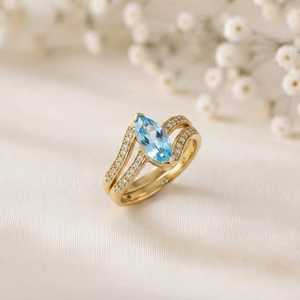 Anillo de Topacio Azul de Londres, Plata de Ley 925, Chapado en Oro, Anillo Boho de Plata Vermeil, Anillo Unisex - Product Image 2
