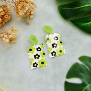 Orecchini Pendenti in Acrilico con Motivo Floreale Verde, Gioielli di Moda per Donna, Accessorio per Feste - Product Image 3