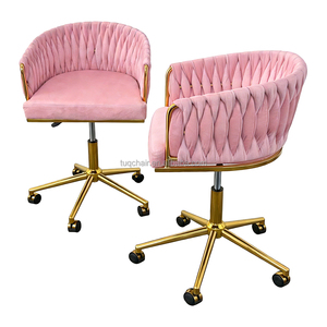 Chaise de bureau pivotante en velours avec roulettes, chaise de travail moderne en velours à hauteur réglable, chaise de coiffeuse en velours avec roulettes pour chambre à coucher - Product Image 2