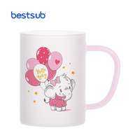 BestSub Vente en gros Tasse à café en verre givré personnalisée par sublimation 12oz/360ml Poignée de couleur arc-en-ciel Boisson Espresso Tasse en verre personnalisée