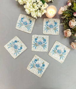 2025 Hot Selling Customized Handmade <b>Beaded</b> <b>Placemats</b> Table Mat Hand Embroidery Blue Spider Mug Rug Coasters for Gift Ideas - Product Image 2