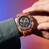 Reloj Deportivo para Hombre SVJ con Caja Transparente, Correa de Silicona, Esfera Esqueleto, Pantalla Multifunción, Regalos para Hombre