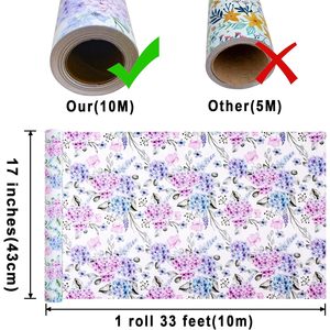 Papel de regalo floral azul Yarcony de 17 pulgadas x 33 pies, papel de regalo con hortensias en acuarela para cumpleaños, bodas, despedidas de soltera - Product Image 3