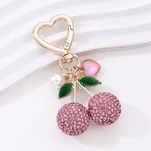 TG-2666 1PC Exquisite Zinc Alloy Metal Full Cherry <b>Heart</b> Pearl Keychain Cute Romantic Elegant Bag Hanging Decoration - Product Image 3