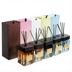 LR21 Glass Perfume <b>Reed</b> <b>Diffuser</b> <b>Bottle</b> 500ml Eco-Friendly Lead-Free Empty Square Wood Cap DIY Fragrance Long Lasting - Product Image 1