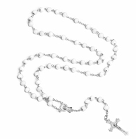 Rosario Católico con Cuentas de Madera de 6mm con Fragancia a Rosas, Colgante de Cruz Sagrada, Cruz Plateada, Centro de la Virgen María, para Aniversario Religioso