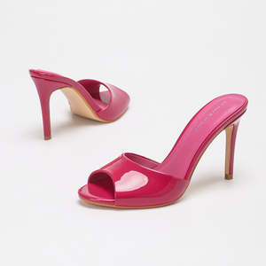 Mules à talon aiguille en cuir verni effet miroir, à bout ouvert, personnalisables, pour femme, idéales pour les soirées et les clubs - Product Image 4