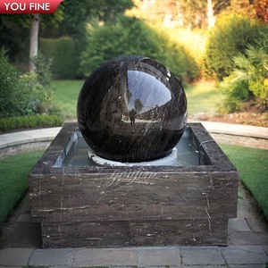 YOUFINE Fontaine sphérique rotative en marbre noir <span class=keywords><strong>naturel</strong></span>, base cylindrique en granit jaune pour entrée de cour - Product Image 3
