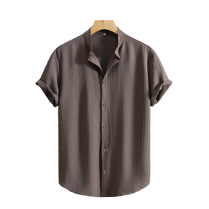 Camisa de Verano para Hombre, Nueva, de Algodón y Lino, de Manga Corta, Cierre de Botón, Color Sólido, Estilo Casual, Anti-Pilling, Tinte Liso - Product Image 5