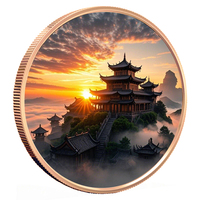 Pièce de monnaie en cuivre ultra haute définition, colorée, représentant un pavillon chinois traditionnel, 1 once Troy, en cuivre pur 999, lingot métallique gravé sur mesure