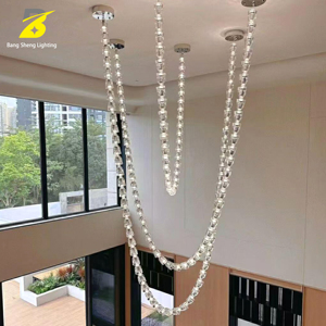 Luxury Modern Crystal Bead Chain Waterfall Chandelier Creative String Crystal LED Pendant <strong>Light</strong> for Hotel Staircase Middle - Product Image 5