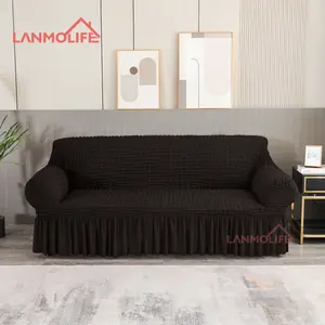 Chất lượng cao căng seersucker slipcover dày chống trượt sofa bìa với váy cho tất cả ba chỗ ngồi cho sofa bảo vệ