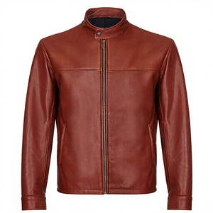 <b>High</b> Quality Men's Fred Cafe Racer <b>Leather</b> Jacket Custom Color Logo Breathable Windproof Winter Stand Collar Zipper Closure - Product Image 1
