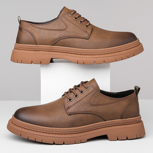 Chaussures décontractées en cuir noir à lacets pour hommes, couleur unie, basses, pour le travail, origine Wenzhou - Product Image 2