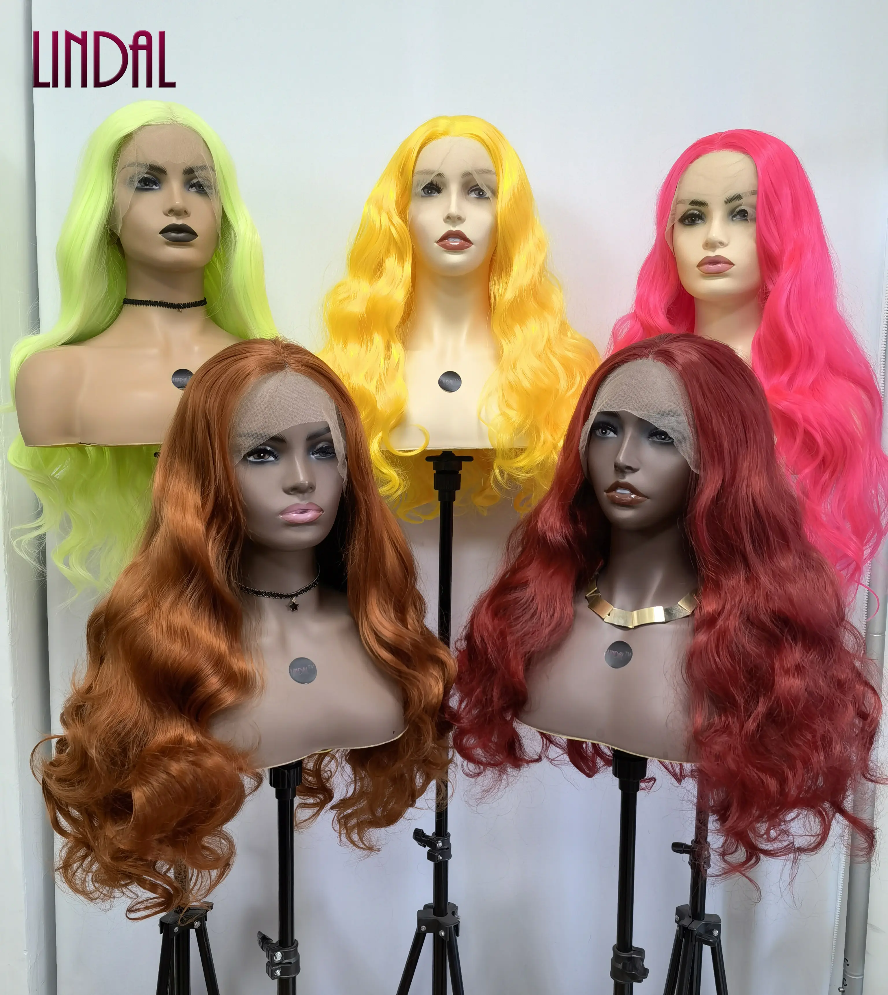 LINDAL synthetic wigs for black women heat resistant synthetic drag queen long colorful lace front wig wave wigs