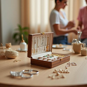 Boîte à bijoux rotative en bois à deux niveaux avec serrure - Grande capacité de rangement pour boucles d'oreilles, bracelets, montres - Product Image 1