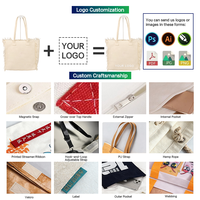 Sac fourre-tout en toile robuste avec logo personnalisé, bordure effilochée, grande capacité, idéal pour la plage et les courses estivales