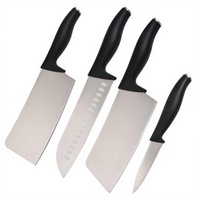 Ensemble de 4 couteaux de cuisine noirs populaires avec lames en acier inoxydable et manches en PP – Lot jetable de quatre pièces