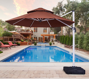 Square or Round Style Outdoor Side Pole <strong>Patio</strong> Cantilevet <strong>Umbrella</strong> With Marble Base - Product Image 3