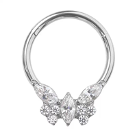 Anneau de piercing à charnière multi-positions en titane plaqué or 18 carats avec zircon AAAAAA de forme géométrique personnalisée, poli miroir