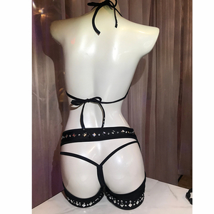 Nhà Máy Giá Polyester Chất Liệu Hai Mảnh Phụ Nữ Kim Cương Kỳ Lạ Quần Áo Đồ Lót Sexy Phụ Nữ Khóa Vũ Nữ Thoát Y Trang Phục Mặc - Product Image 3