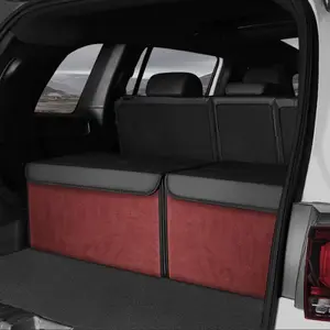 VolvoCar Storage Box 30 Inches Leather Collapsible Car Trunk Organizer With Lid And Storage For Suv Van Grocery Camping