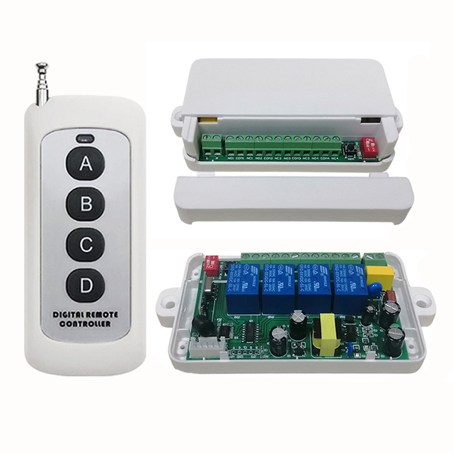 Wireless 4 Channels ON/OFF 220V Remote Control Switch Digital Remote Control Switch for Lamp & Light
