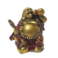 Statue de Bouddha riant en résine dorée avec logo personnalisé, figurines chinoises Feng Shui faites à la main pour la richesse et la chance, décoration murale pour la maison