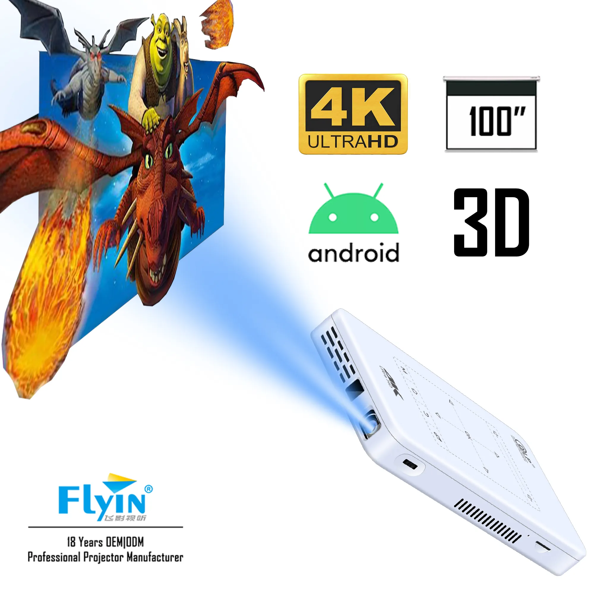 Stokta anında teslimat 4k oynatma led android 9 taşınabilir pico cep mini akıllı full hd 1080p ev sineması 4k projektör