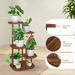Soporte de Madera para Flores de 5 Niveles, Estante para Plantas de Pino Sólido, para Interiores, Exteriores, Balcón, Almacenamiento y Exhibición - Product Image 1