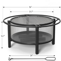 Barbecue portable 2-en-1 de 36 pouces en métal thermolaqué avec foyer à bois et pique-foyer pour barbecue extérieur, camping et cuisson