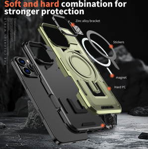 Étui robuste anti-chute magnétique en alliage de zinc avec protection d'appareil photo et béquille pour <span class=keywords><strong>iPhone</strong></span> 16 15 14 Pro – Coque de protection intégrale - Product Image 4